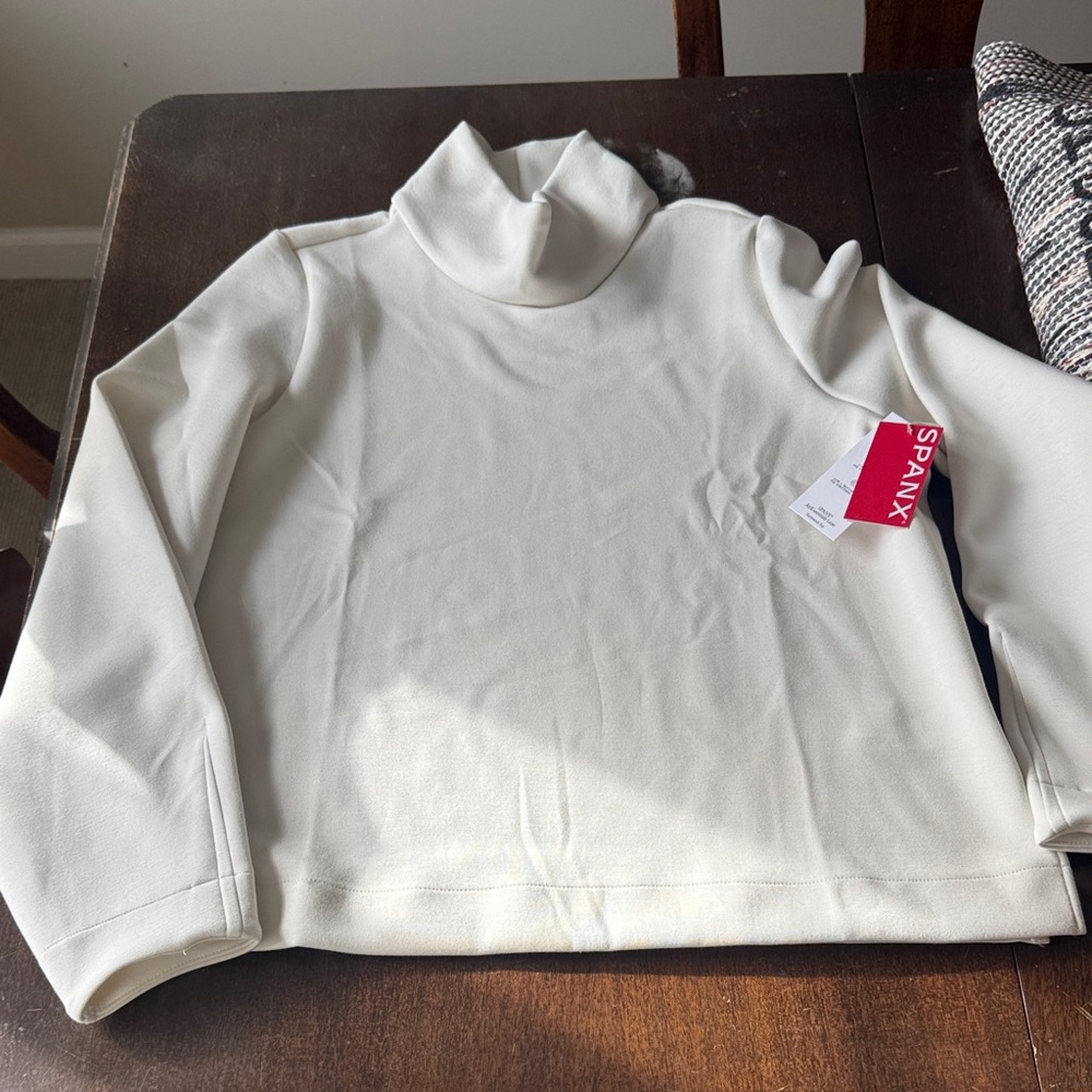 SPANX women’s Air Essentials Cream Mock Turtleneck Sweater